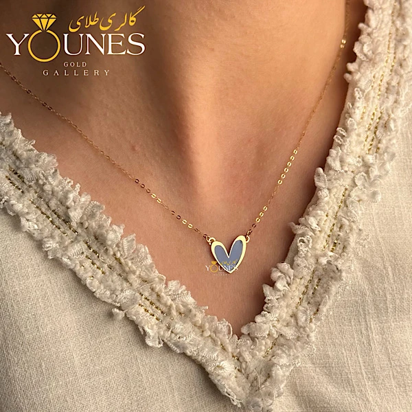 گردنبند میناکاری قلب آبی مه آلود طلا